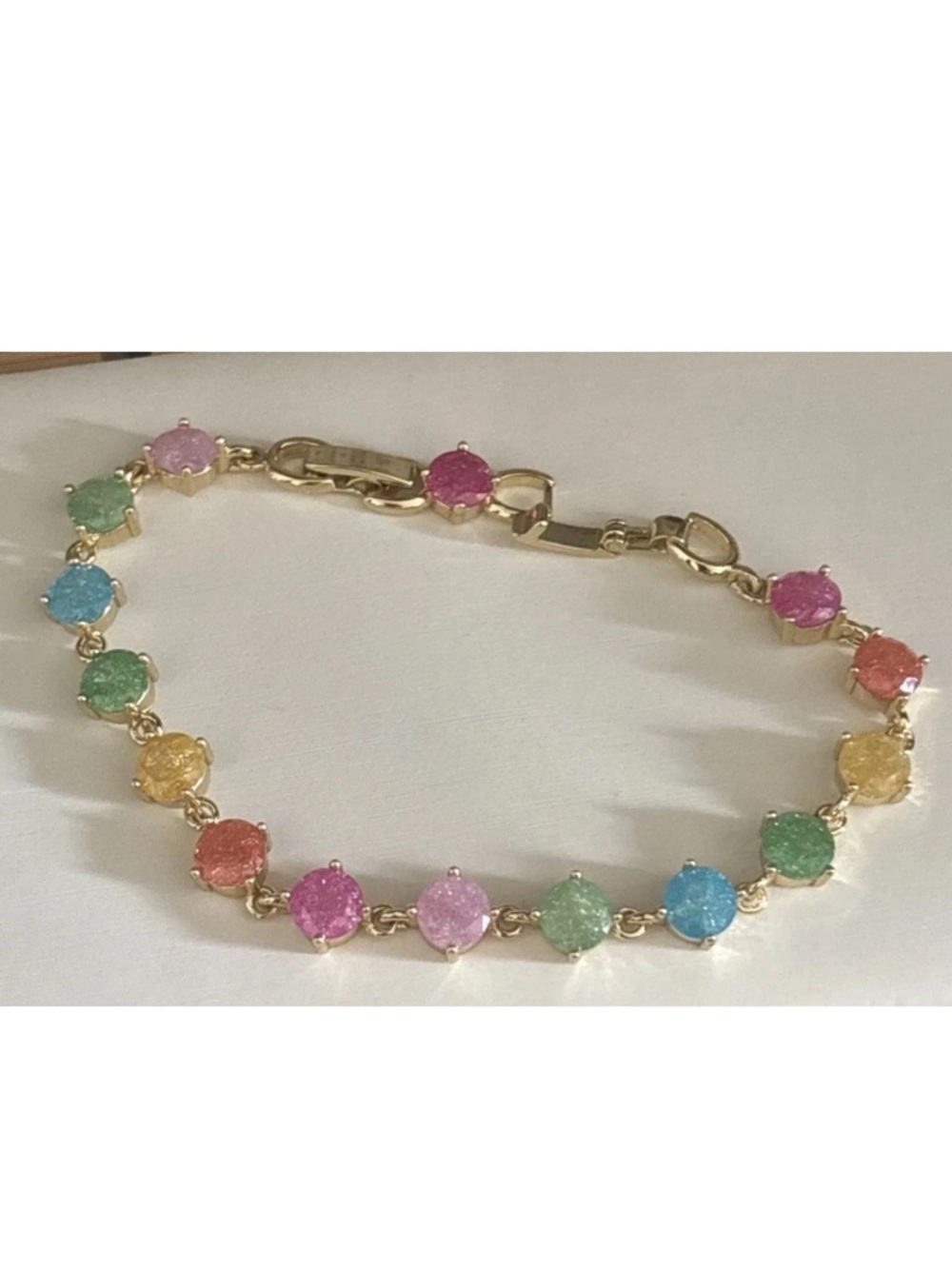 Gold Plated Rainbow Druzy Style Bracelet Colorful Gemstone Link Bracelet - Picture 7 of 10